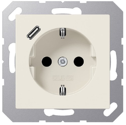 Розетка с заземлением +1хUSB тип C без рамки Jung EcoProfi 1-м. слоновая кость фото Розетка с заземлением +1хUSB тип C без рамки Jung EcoProfi 1-м. слоновая кость картинка